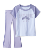 Girls 2-Piece New York Short-Sleeve Graphic Tee & Flare Pants Set - Blue, image 1 of 7 slides