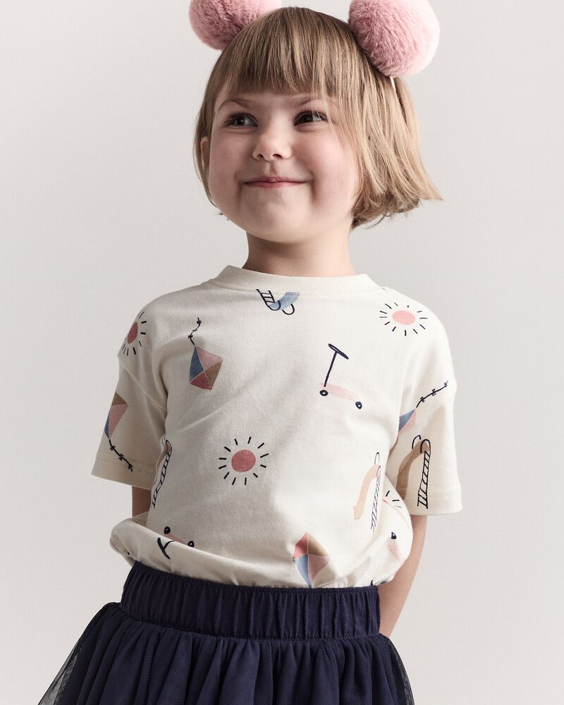 Toddler Short-Sleeve Relaxed Graphic Tee in Park Day Print - Cream, image 1 of 6 slides