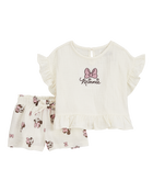 Baby Girl 2-Piece Minnie Mouse Flutter-Sleeve Gauze Top & Short Set - Cream, image 1 of 2 slides