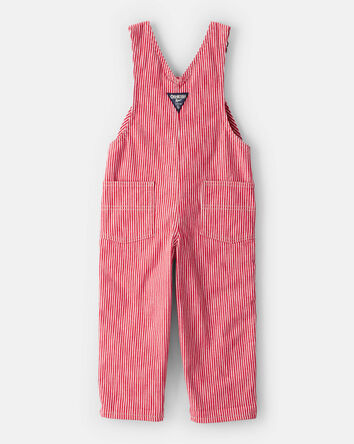 Toddler Boy Hickory Stripe Overalls - Red/Ivory, 