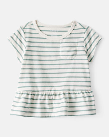 Baby Girl 2-Piece Striped Peplum Top & Flare Leggings Set - Green/Ivory, 