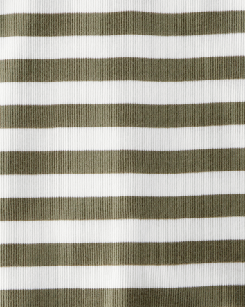 Kid Ribbed Henley Striped Short-Sleeve Shirt - Green, 
