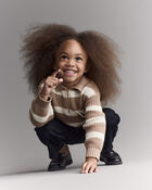 Toddler Striped Quarter-Zip Sweater - Tan/White, image 5 of 6 slides