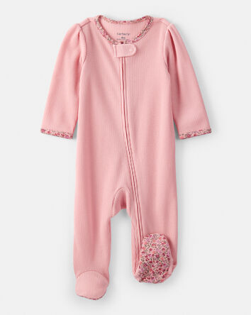 Baby Girl Cotton Long-Sleeve  2-Way Zip Sleep & Play Pajamas - Pink, 