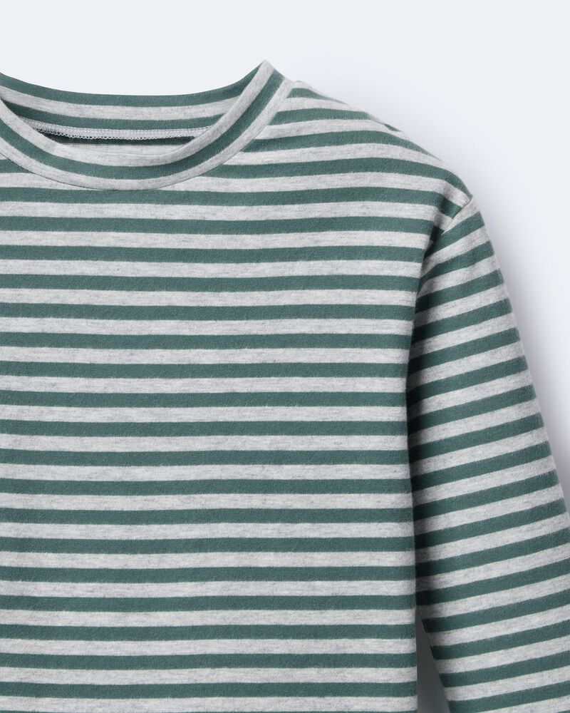 Toddler Striped Long-Sleeve Relaxed Tee - Green/Heather Grey, image 7 of 7 slides