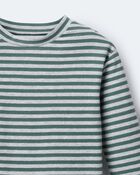 Toddler Striped Long-Sleeve Relaxed Tee - Green/Heather Grey, image 7 of 7 slides