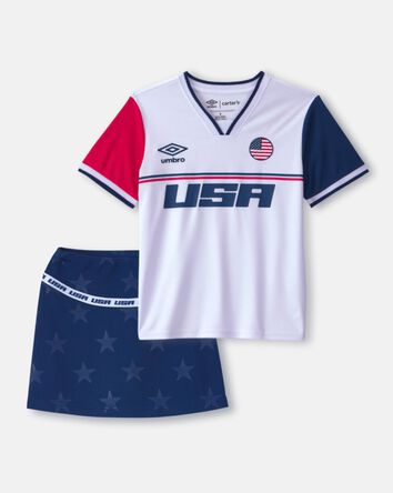 Girls 2-Piece Umbro USA Soccer Jersey & Skort Set - Red/White/Blue, 