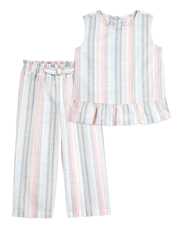 Toddler 2-Piece Striped Sleeveless Fashion Top & Tie-Waist Pants Set, 
