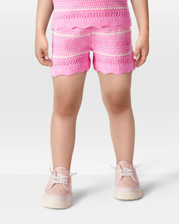 Toddler Striped Crotchet Knit Shorts - Pink, 
