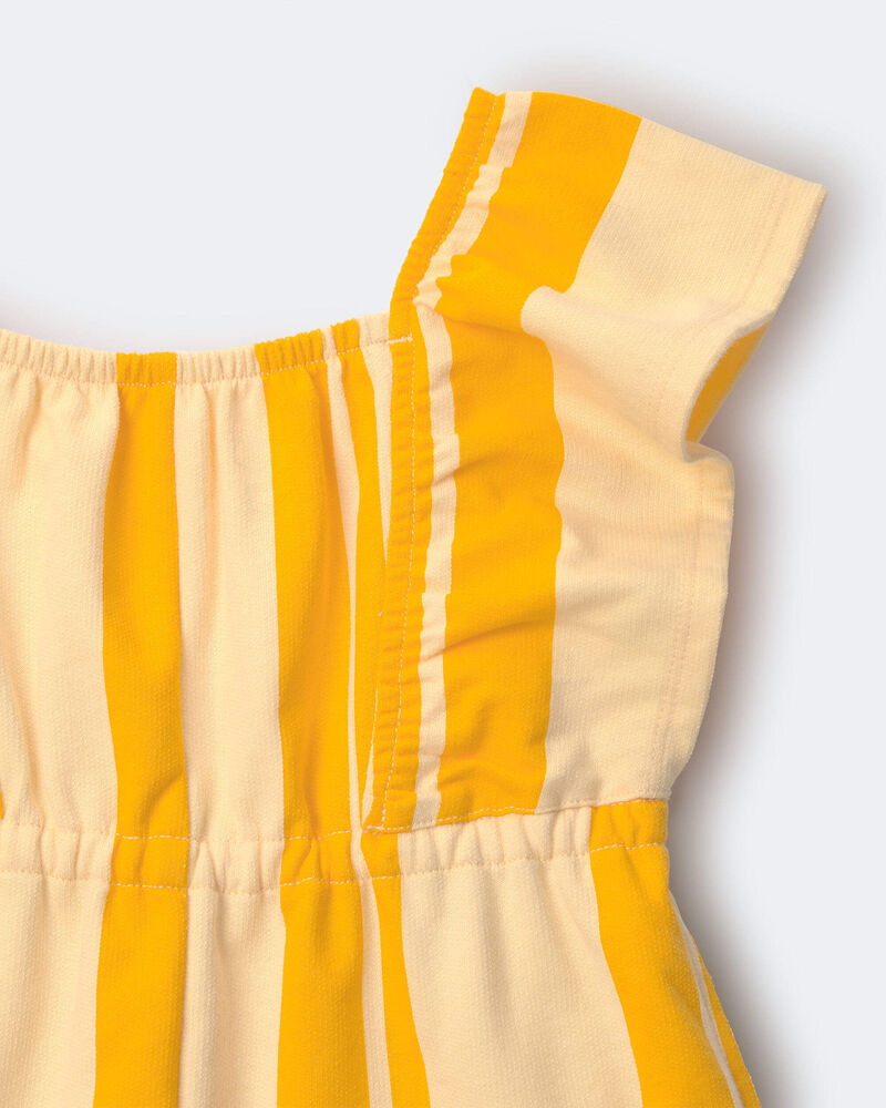 Toddler Girl Ruffle Sleeve Romper in Stripes - Yellow, image 6 of 6 slides