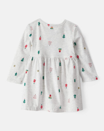 Baby Girl Christmas Tree Print Long-Sleeve Dress, 