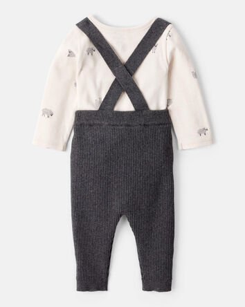 Baby Boy Sheep Print Cotton Long-Sleeve Overall Set - White/Grey, 