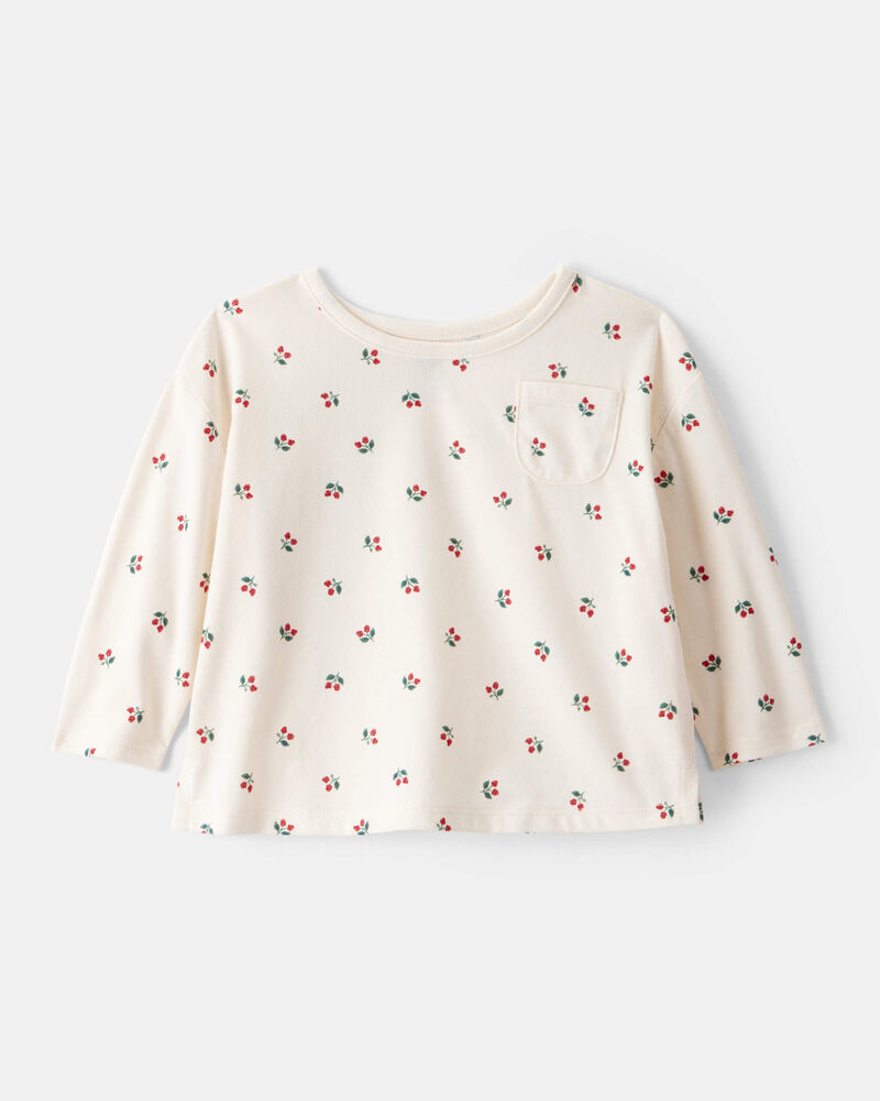 Baby Girl Holly Berry Print Cotton Long-Sleeve Top - Cream, image 1 of 3 slides