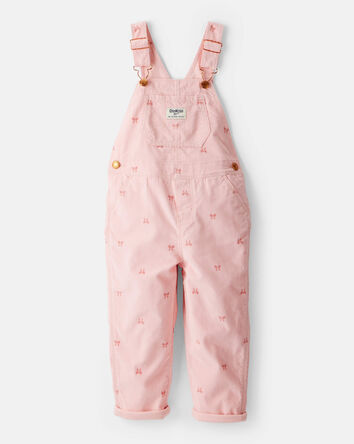 Toddler Girl Bow Print Corduroy Overalls - Pink, 