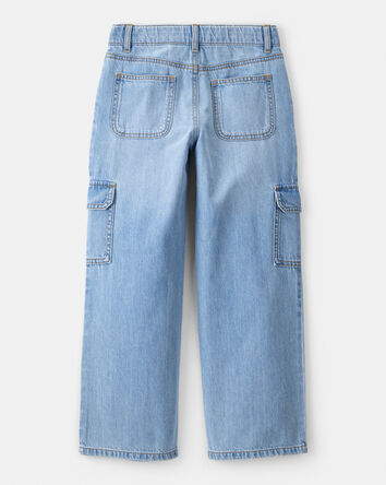 Girls High-Rise Denim Cargo Jeans - Blue, 