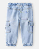 Baby Boy  Pull-On Denim Cargo Joggers - Light Wash, image 2 of 5 slides