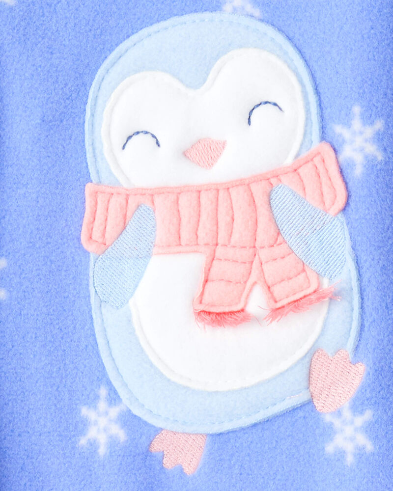 Toddler Girl Penguin Fleece Long-Sleeve Loose Fit 1-Piece Pajamas - Blue, image 3 of 4 slides