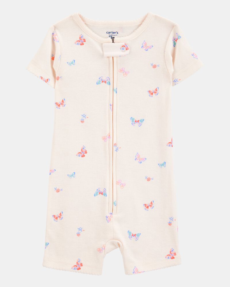 Toddler Girl 1-Piece Butterfly 100% Snug Fit Cotton Romper Pajamas - Ivory, image 1 of 3 slides