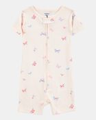 Toddler Girl 1-Piece Butterfly 100% Snug Fit Cotton Romper Pajamas - Ivory, image 1 of 3 slides