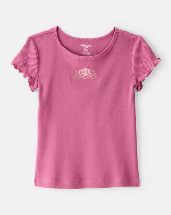 Toddler Girl Flower Cotton Short-Sleeve Top - Pink, 