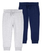 Toddler 2-Pack Pull-On Drawstring Joggers - Grey/Navy, image 1 of 11 slides