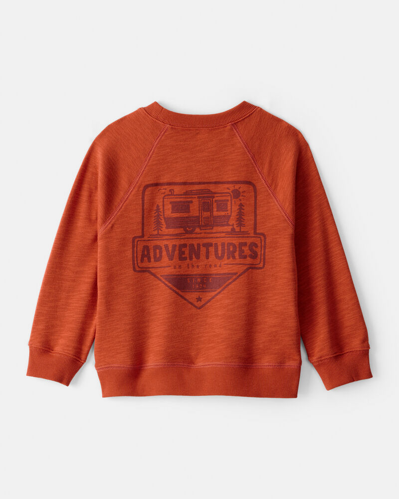 Toddler Boy Adventures French Terry Pullover Sweatshirt - Orange, image 2 of 5 slides
