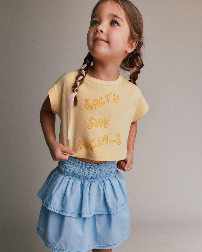 Toddler Girl 'Salty Sun Socials' Boxy Tee - Yellow, image 3 of 5 slides