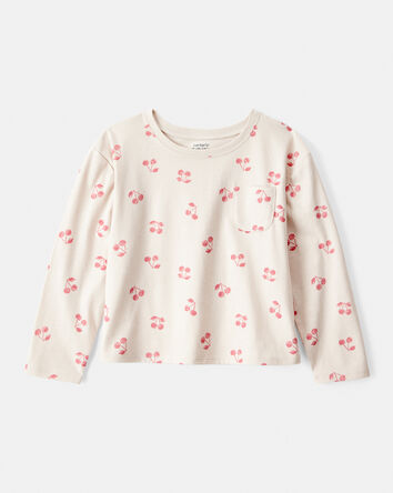 Girls Cherry Print Long-Sleeve Top - Cream, 