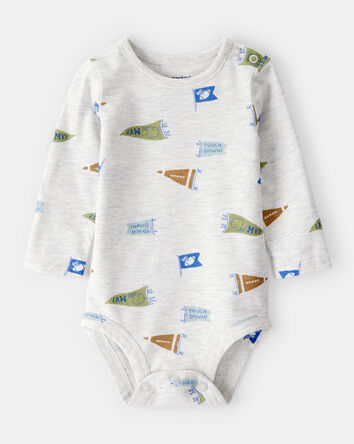 Baby Boy 2-Piece Football Print Bodysuit & Faux Denim Pants Set - Grey/Navy, 