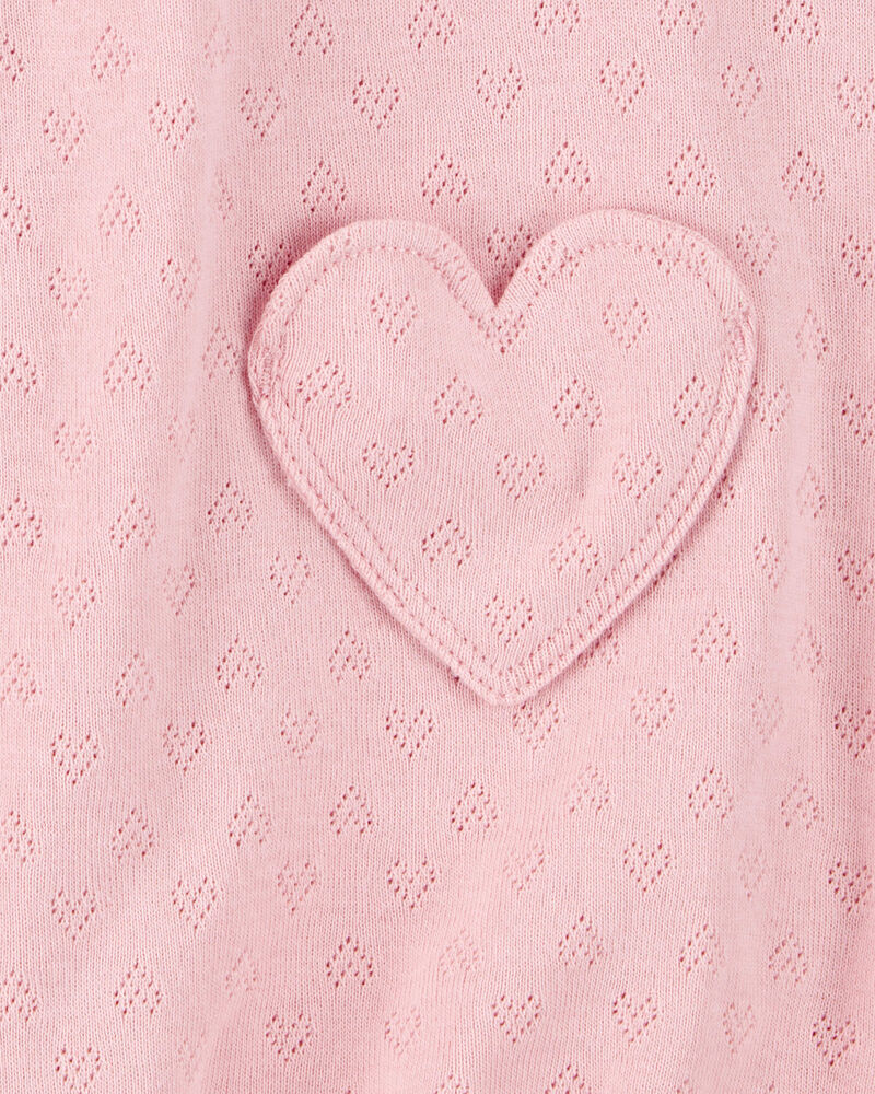 Baby Heart Pockets Cotton Romper - Pink, image 2 of 3 slides