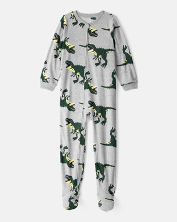 Boys Dinosaur Loose Fit Long-Sleeve Zip-Up 1-Piece Pajamas - Grey, 