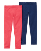 Baby 2-Pack Red & Navy Cotton Stretch Leggings, image 1 of 3 slides