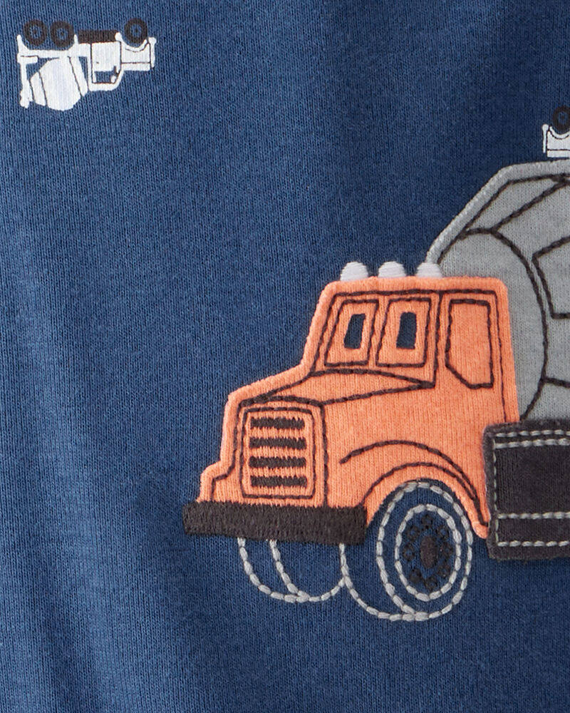 Baby Boy Construction Print 100% Cotton Long-Sleeve 2-Way Zip 1-Piece Pajamas - Blue, image 4 of 5 slides