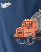 Baby Boy Construction Print 100% Cotton Long-Sleeve 2-Way Zip 1-Piece Pajamas - Blue, image 4 of 5 slides