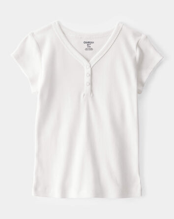 Kid Ribbed Henley Short-Sleeve Shirt - Ivory, 
