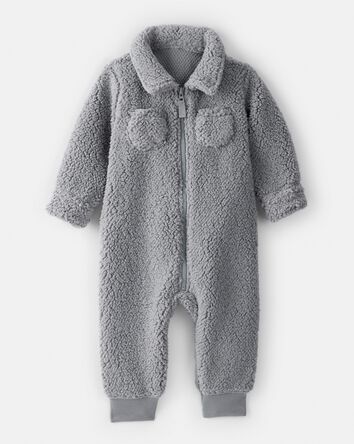 Baby Boy Sherpa Pocket Zip-Up Jumpsuit - Grey, 