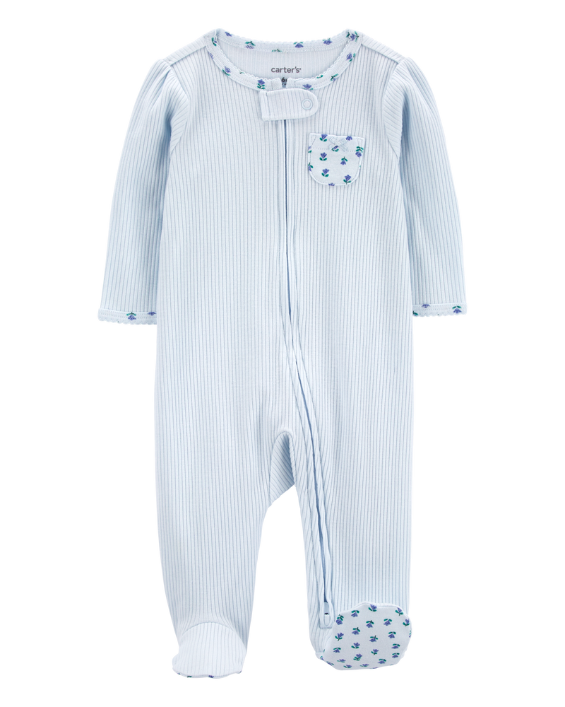 Baby Floral 2-Way Zip Ribbed Sleep & Play Pajamas, image 2 of 6 slides