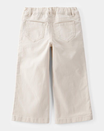 Toddler Embroidered Stretch Denim Wide Leg Jeans - Cream, 