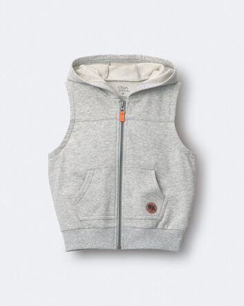 Toddler Boy French Terry Hooded Vest with Pocket - Heather Grey, 