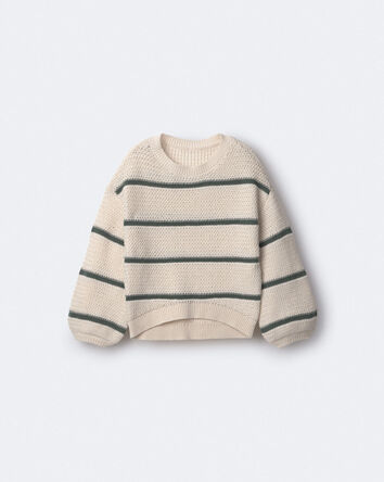 Toddler Girl Striped Balloon-Sleeve Sweater - Cream/Olive, 