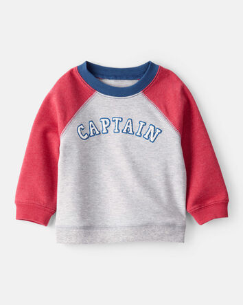 Baby Boy French Terry Long-Sleeve Pullover Sweatshirt - Grey/Red, 