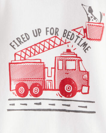 Baby Boy Firetruck Print 100% Cotton Long-Sleeve 4-Piece Pajamas - Red/White, 