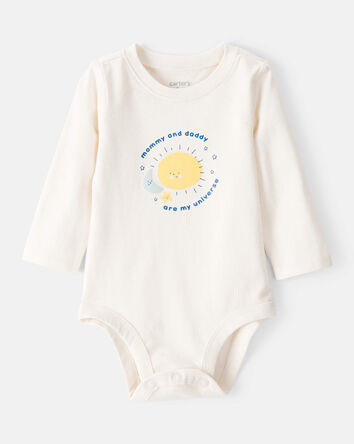 Baby "Mommy & Daddy Are My Universe" Cotton Long-Sleeve Graphic Bodysuit - Ivory, 
