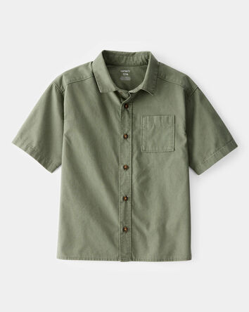 Kid Short-Sleeve Button-Down Pocket Shirt - Green, 