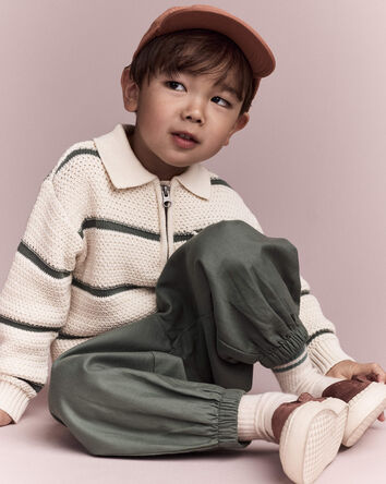 Toddler Boy Striped Quarter-Zip Sweater - Cream/Olive, 