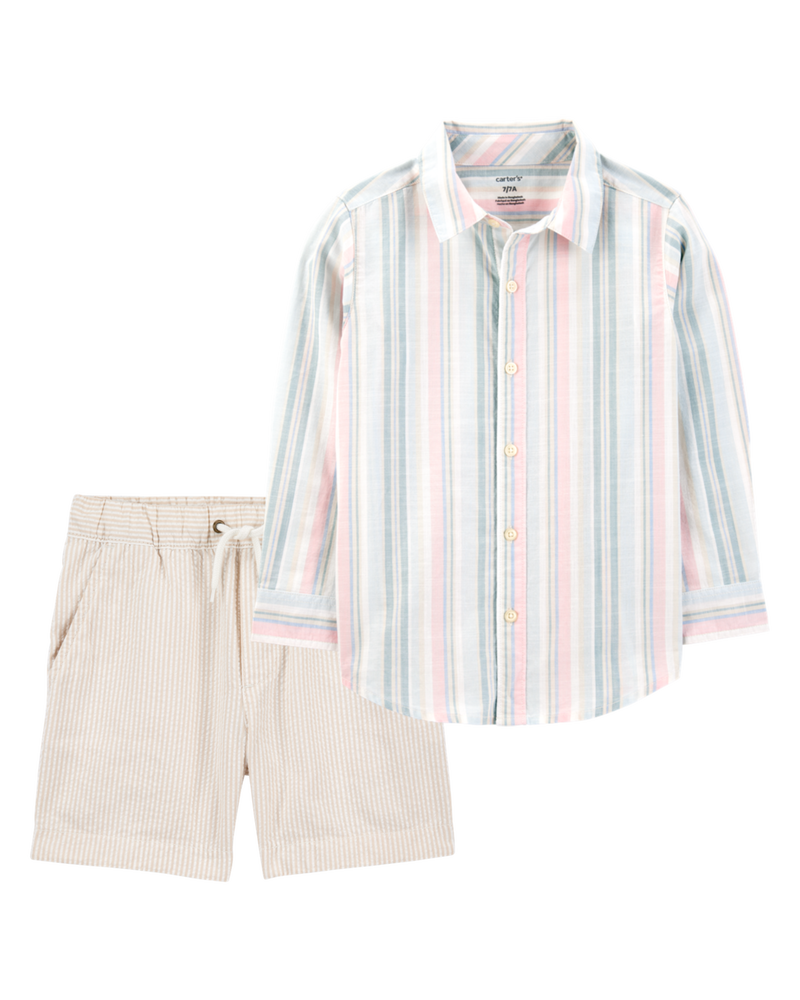 Kid 2-Piece Button-Down & Shorts Outfit Set, image 1 of 6 slides