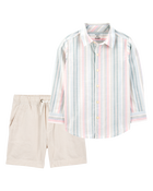 Kid 2-Piece Button-Down & Shorts Outfit Set, image 1 of 6 slides