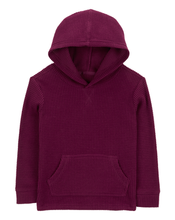 Baby Solid Waffle Knit Long-Sleeve Hooded Shirt - Burgundy, 