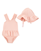 Baby 2-Piece Sun Hat & Ruffle 1-Piece Swimsuit Set, image 1 of 6 slides