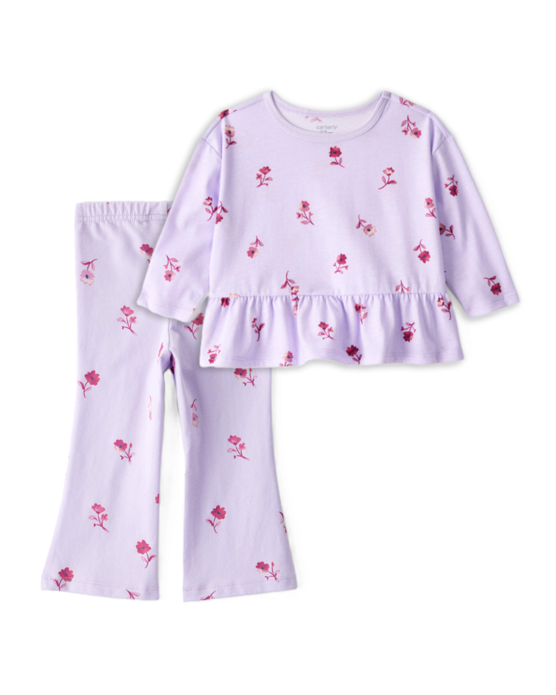Baby Girl 2-Piece Floral Long-Sleeve Top & Flared Leggings Set - Purple, image 1 of 5 slides